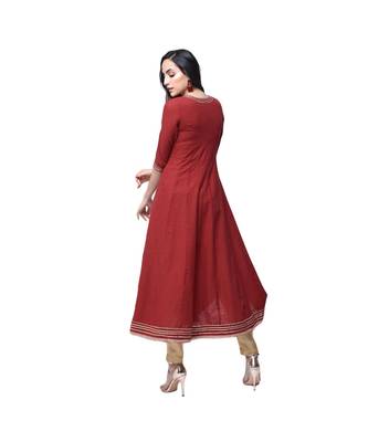 maroon viscose stitched quarter_sleeve kurtis 3