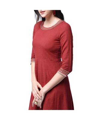 maroon viscose stitched quarter_sleeve kurtis 4