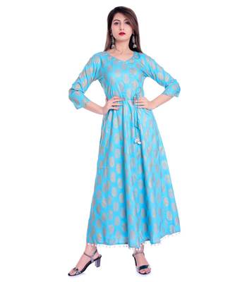 blue viscose stitched quarter_sleeve kurtis 1