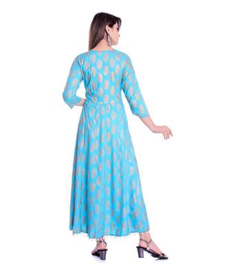 blue viscose stitched quarter_sleeve kurtis 4