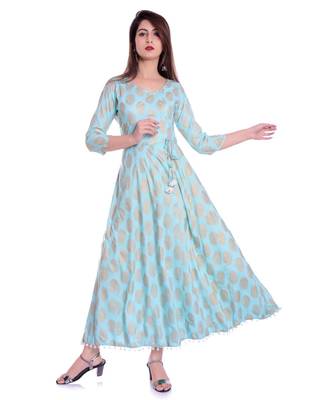 trquoise viscose stitched quarter_sleeve kurtis 1