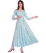 trquoise viscose stitched quarter_sleeve kurtis