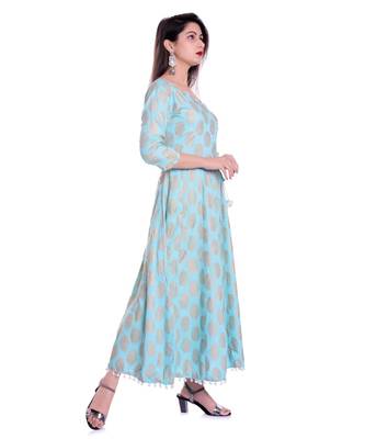 trquoise viscose stitched quarter_sleeve kurtis 2