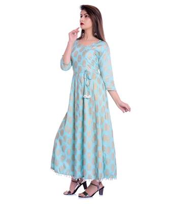 trquoise viscose stitched quarter_sleeve kurtis 3