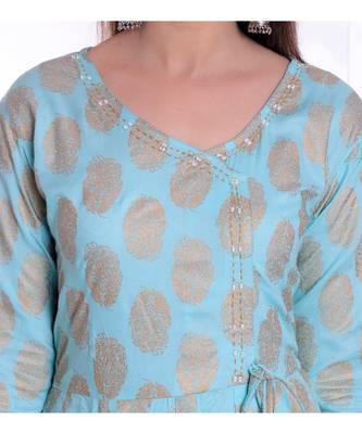 trquoise viscose stitched quarter_sleeve kurtis 5