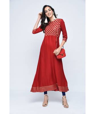 maroon viscose stitched quarter_sleeve kurtis 1