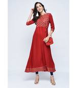 maroon viscose stitched quarter_sleeve kurtis