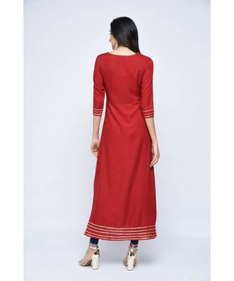 maroon viscose stitched quarter_sleeve kurtis 2