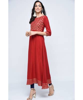 maroon viscose stitched quarter_sleeve kurtis 3