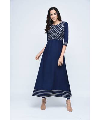 blue viscose stitched quarter_sleeve kurtis 1