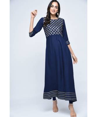 blue viscose stitched quarter_sleeve kurtis 2