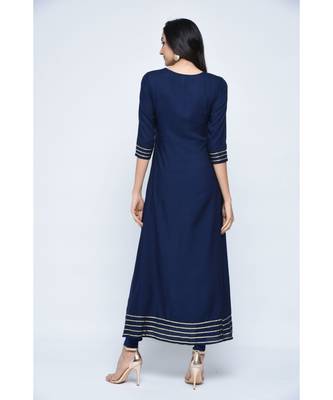 blue viscose stitched quarter_sleeve kurtis 3