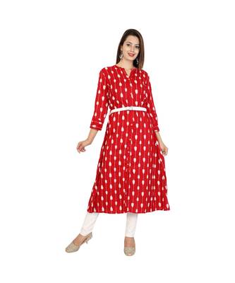 maroon rayon stitched quarter_sleeve kurtis 1