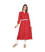 maroon rayon stitched quarter_sleeve kurtis