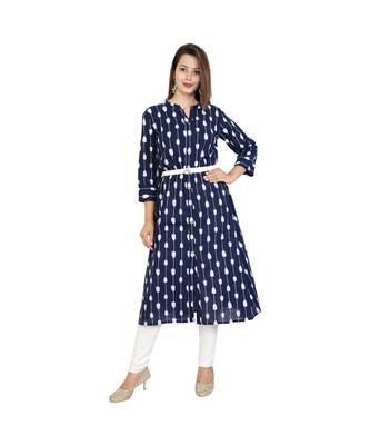 blue cotton stitched quarter_sleeve kurtis 1