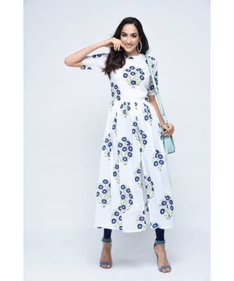 white cotton stitched quarter_sleeve kurtis 1