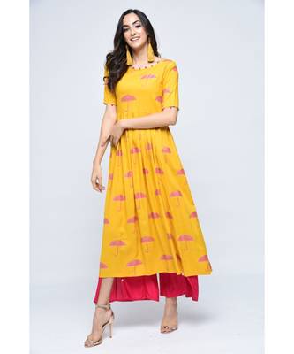 yellow viscose stitched half_sleeve kurtis 1