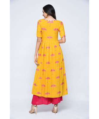 yellow viscose stitched half_sleeve kurtis 2