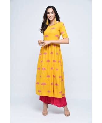 yellow viscose stitched half_sleeve kurtis 3