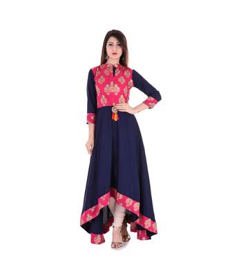 blue viscose stitched quarter_sleeve kurtis 1