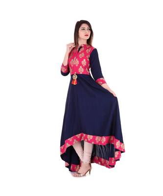 blue viscose stitched quarter_sleeve kurtis 3