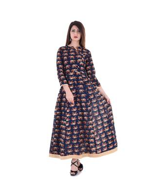 blue cotton stitched quarter_sleeve kurtis 1