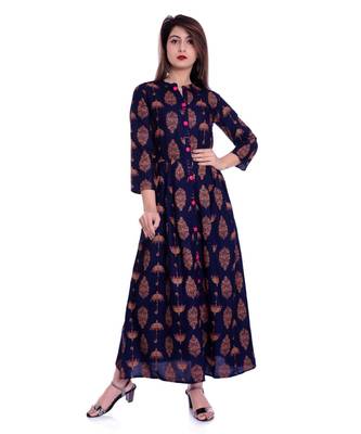 navy viscose stitched quarter_sleeve kurtis 1