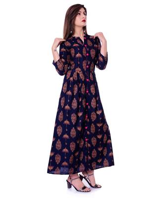 navy viscose stitched quarter_sleeve kurtis 2