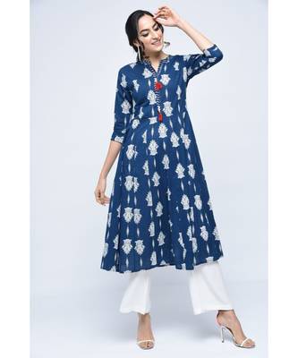 blue cotton stitched quarter_sleeve kurtis 1