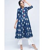 blue cotton stitched quarter_sleeve kurtis