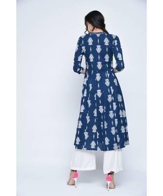 blue cotton stitched quarter_sleeve kurtis 2