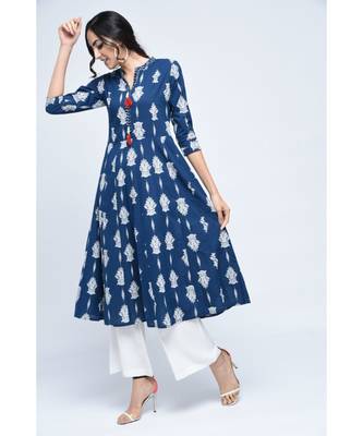 blue cotton stitched quarter_sleeve kurtis 3