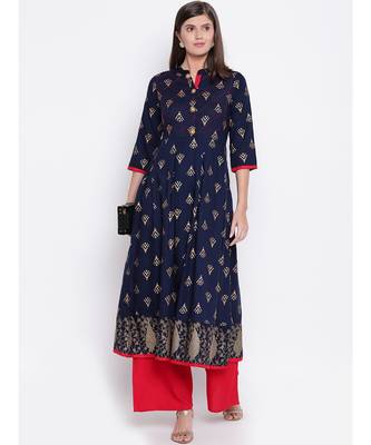 navy rayon stitched quarter_sleeve kurtis 1