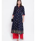navy rayon stitched quarter_sleeve kurtis