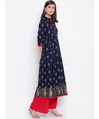 navy rayon stitched quarter_sleeve kurtis 2