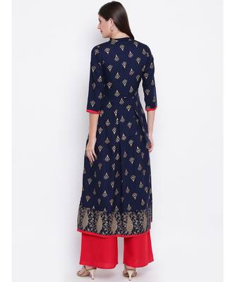 navy rayon stitched quarter_sleeve kurtis 3