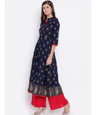 navy rayon stitched quarter_sleeve kurtis 4