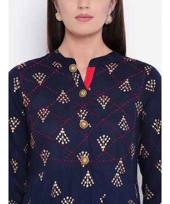 navy rayon stitched quarter_sleeve kurtis 5