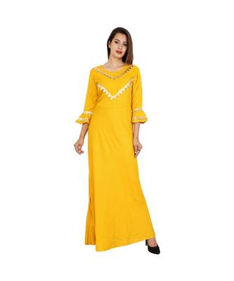 yellow rayon stitched quarter_sleeve kurtis 1