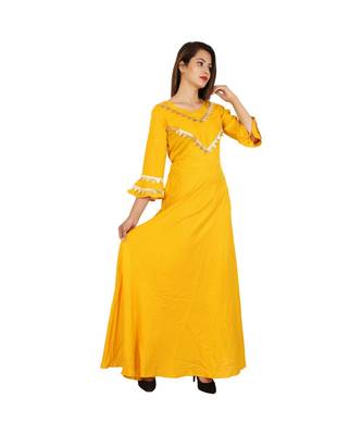 yellow rayon stitched quarter_sleeve kurtis 2