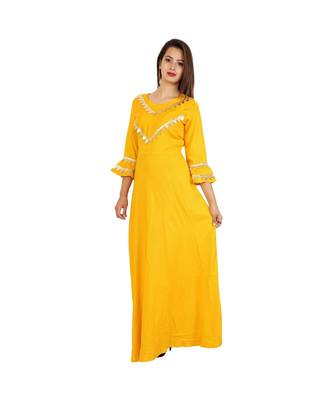 yellow rayon stitched quarter_sleeve kurtis 3