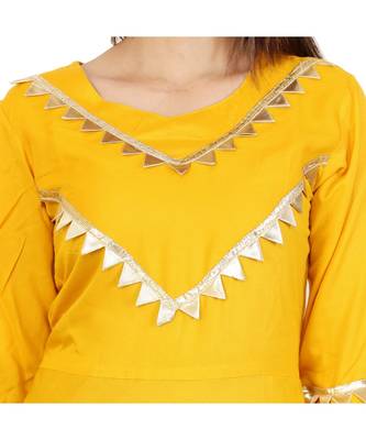 yellow rayon stitched quarter_sleeve kurtis 5
