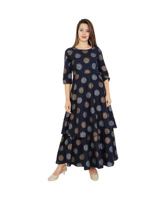 navy cotton stitched quarter_sleeve kurtis 1