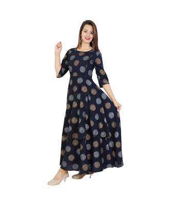 navy cotton stitched quarter_sleeve kurtis 3