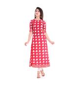 red cotton stitched half_sleeve kurtis