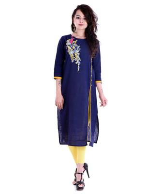 blue cotton stitched quarter_sleeve kurtis 1
