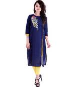 blue cotton stitched quarter_sleeve kurtis