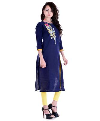 blue cotton stitched quarter_sleeve kurtis 2