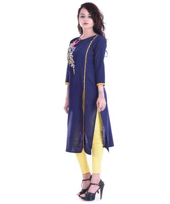 blue cotton stitched quarter_sleeve kurtis 3