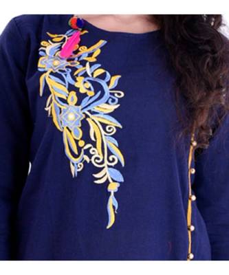 blue cotton stitched quarter_sleeve kurtis 5